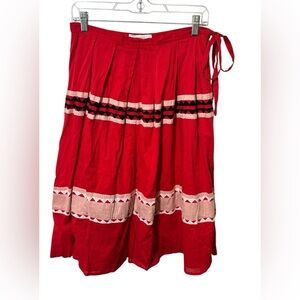 Carolina K Rosa Midi Skirt Red Lined with a Tie on the side, side zip‎ Size M